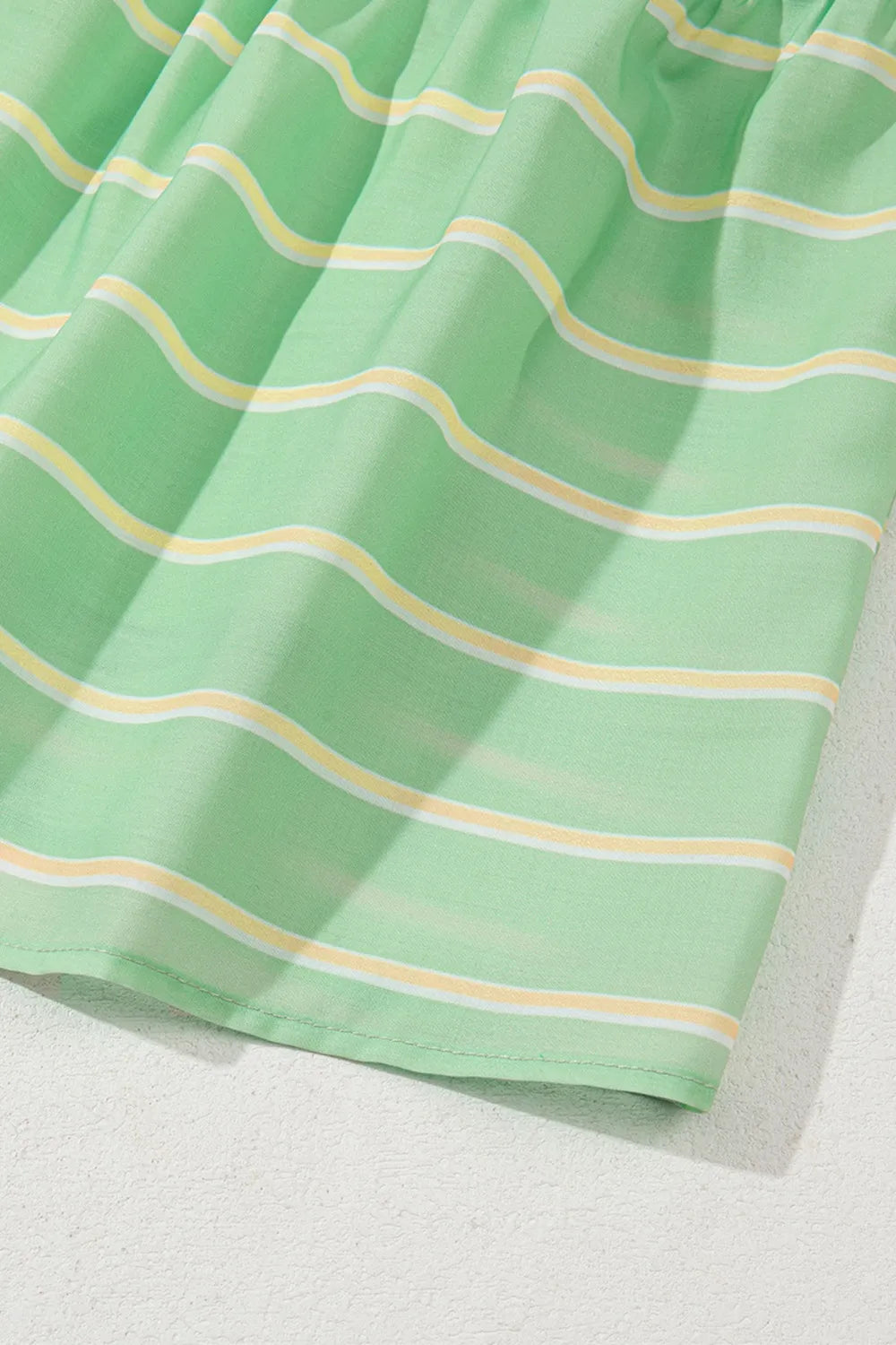 Ruffle Dress Stripe V Neck Green Short Sleeve Frilled Detail 1d217d9c-1445-445a-9411-5e91634a80e8-Max-Origin Trendsi