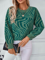 Women Sweater Geometric Pattern Round Neck Long Sleeve Acrylic Knitwear 1d25ace3-73a0-4d42-b70f-17da9f4e2c36-Max Trendsi
