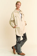 Davi & Dani Jacket Faux Leather Beige Button Up with Chest Pockets 1d32325f-fe4e-4ab1-9021-8a50e97c047c-Max Trendsi