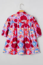 Floral Women's Blouse Pleated Colorful Red Buttoned Puff Short Sleeve 1d333dac-ff22-4ab0-b8e5-1ee87621667a-Max-Origin Trendsi