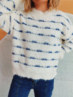 Striped Sweater Round Neck Long Sleeve Soft Knitwear 1d3fbf21-fe47-44b0-b157-a49fea09b2bb-Max Trendsi
