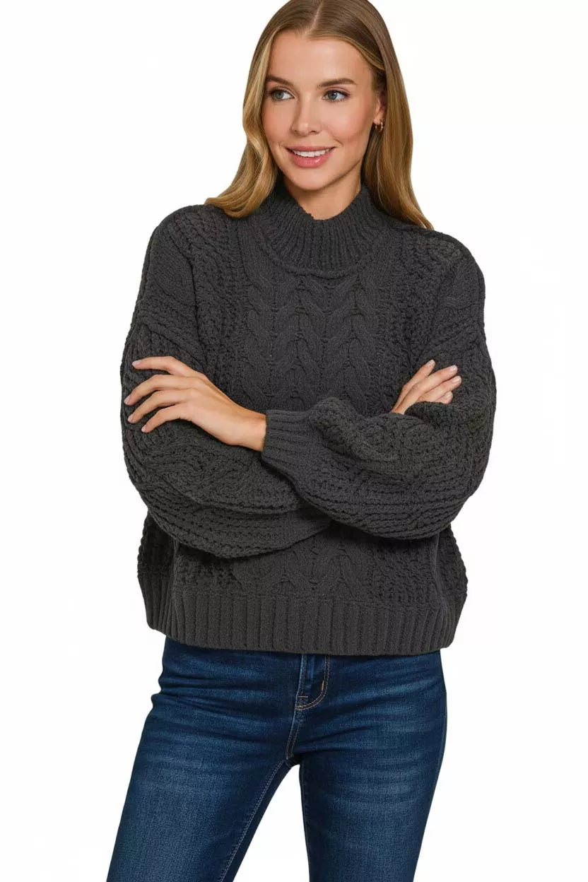 Zenana Womens Sweater Black Cable-Knit Ribbed Turtleneck Pullover 1d4df16e-3767-4eed-9685-29517ed9a7cc-Max-Origin Trendsi
