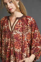 Umgee Tunic Short Dress Animal Floral Print Boho with Contrast Trim 1d5b49b9-a26e-42e2-9b12-6514d335dd62-Max-Origin Trendsi