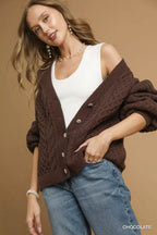 Umgee Womens Cardigan Brown Cable Knit Pearl Button Sweater 1d5c096f-7e61-4b4d-af2f-655c933f4c22-Max-Origin Trendsi