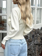 Women's Cardigan Cropped Knit Ribbed White Button-Front Long Sleeve 1d692ef1759b4331b97859b3fb8ac232-Max-Origin Trendsi