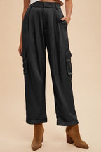 Annie Wear Cargo Satin Pants Black Wide Leg Black 1d69747e-abd2-4e64-a381-d53cac6552d0-Min Trendsi