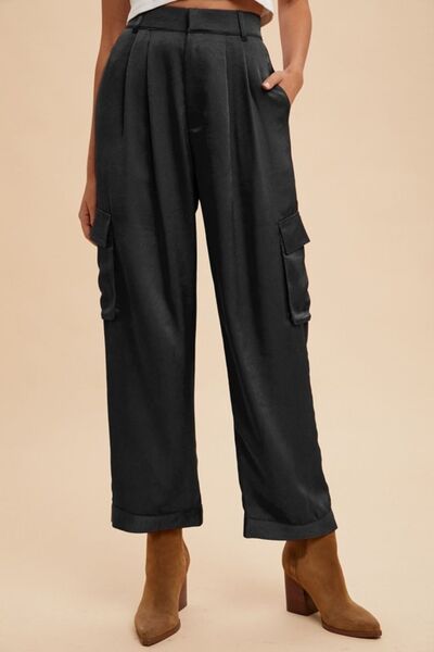 Annie Wear Cargo Satin Pants Black Wide Leg Black 1d69747e-abd2-4e64-a381-d53cac6552d0-Min Trendsi