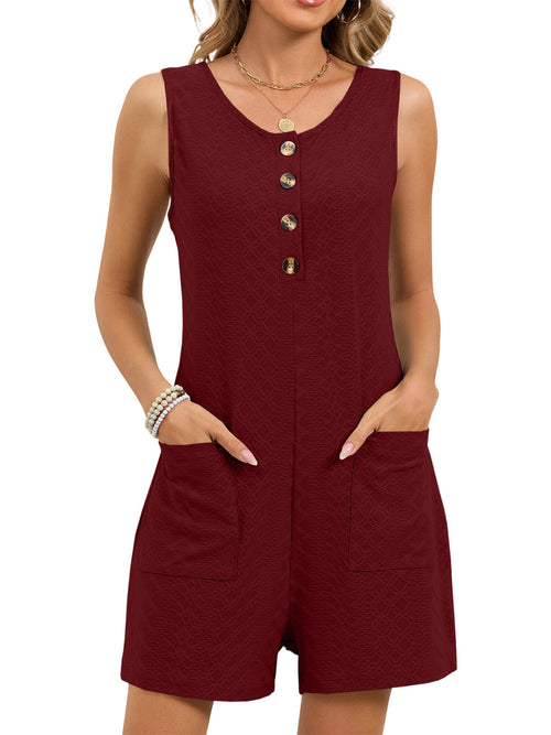 Button Front Sleeveless Romper