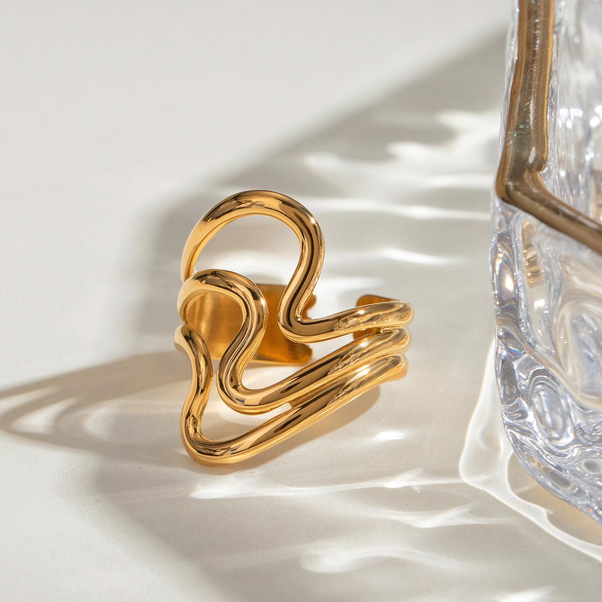 Open Ring Stainless Steel Corrugated 18K gold-plated 1d79d620-4871-4db2-9f42-71349f4a53bf-Max Trendsi