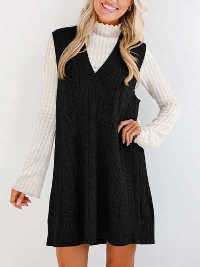 Lovelet Sweater Dress Mini V Neck Sleevless Cable Knit Overall 1d920c51-eb39-4234-a4b3-44512918cbd1-Min Trendsi