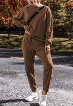 Outfit Set Side Slit Round Neck Long Sleeve Top and Pants Set 1da279dd-adc1-4160-8212-df24895b0864-Max Trendsi