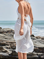 Swimwear Cover-Up Dress Crochet White Waist Halter Sleeveless V Neck Cutout 1da727ad-e7fa-4655-b4ee-cf7a402c1a97-Max-Origin Trendsi