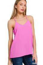 Zenana V-Neck Cami Bright Mauve Woven Airflow Adjustable Strap Top 1db4499c-9eb7-4246-840c-bd58275247a4-Max-Origin Trendsi
