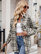 Pocketed Plaid Shirt Collared Neck Long Sleeve Button up 1dbfb400-c771-46f0-b529-aaf38c53d1ed-Max Trendsi