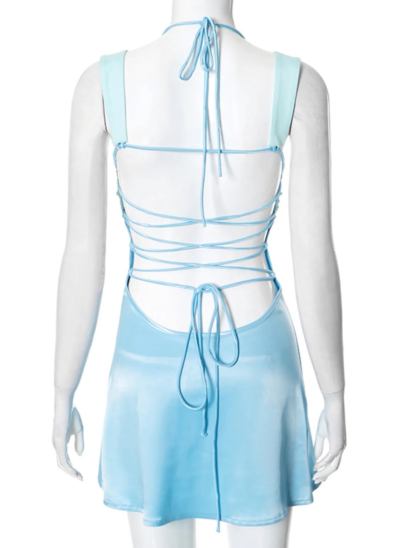 Cami Mini Dress Light Blue Satin Ruched Lace Up Backless Crisscross Tied 1dc911e99a9a4071b7bdfdb48f3b1a0b-Max-Origin Trendsi