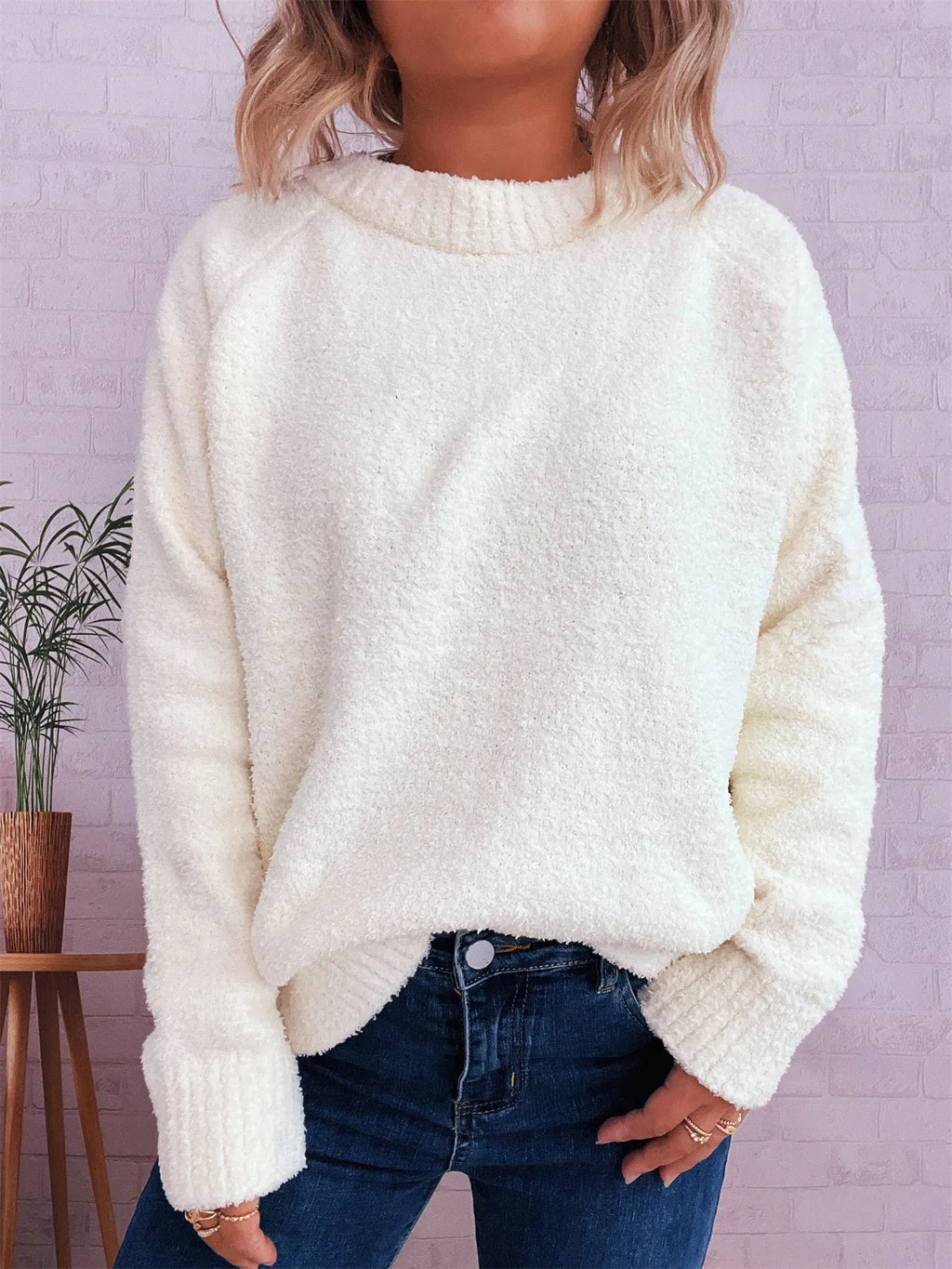 Women's Sweater Round Neck Raglan Sleeve Knit Pullover 1ddd3a02c92a46859d7e05a5e81e810e-Max-Origin Trendsi