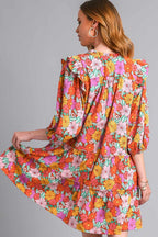 Umgee Mini Dress Floral Ruffled Colorful Flower Print Tie Neck Tiered 1de12a5d-d9cd-4826-b290-7103f1de82bd-Max Trendsi