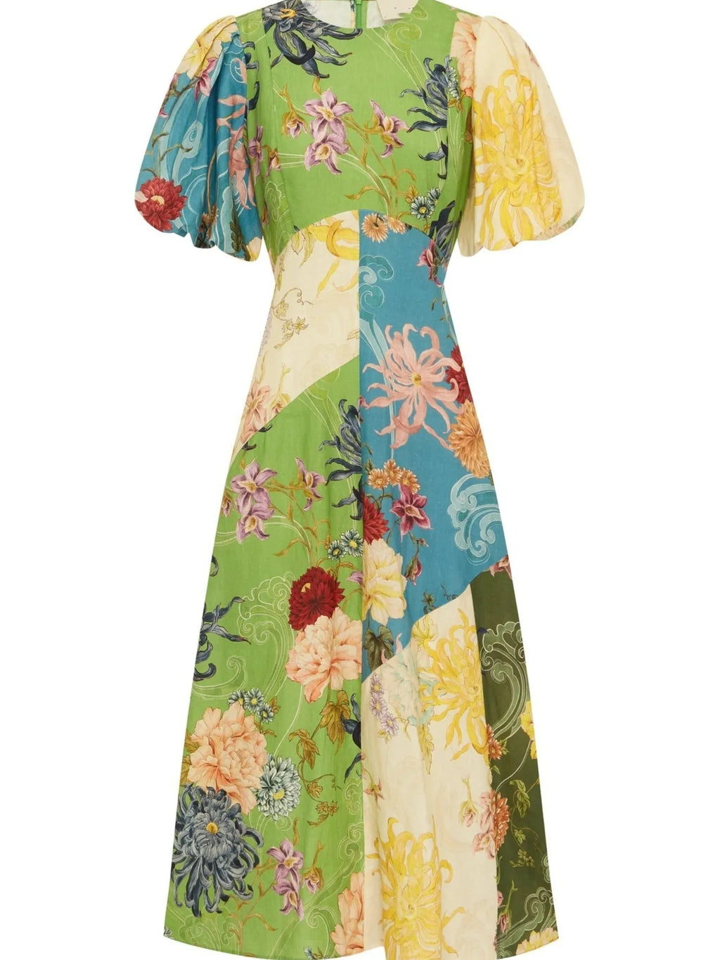 Midi Dress Colorful Floral Printed Round Neck Puff Short Sleeve Summer Dress 1de2789e4f034e96aa73ae9bb746b64e-Max-Origin Trendsi