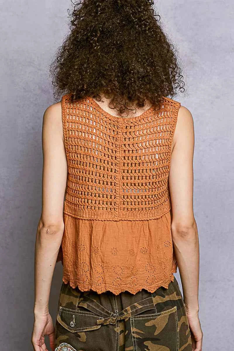 POL Crochet Cropped Tank with Scalloped Hem