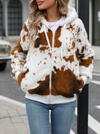 Fuzzy Jacket Animal Print Drawstring Zip Up Hooded Outwear Brown 1df8a4a7-3e66-4e49-972d-4ce5dd3c790a-Max Trendsi