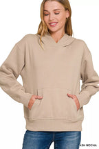 Zenana Fleece Womens Hoodie Ash Mocha Kangaroo Pocket Top 1e052d87-3fab-49d3-8d30-dcb55d18f098-Max-Origin Trendsi