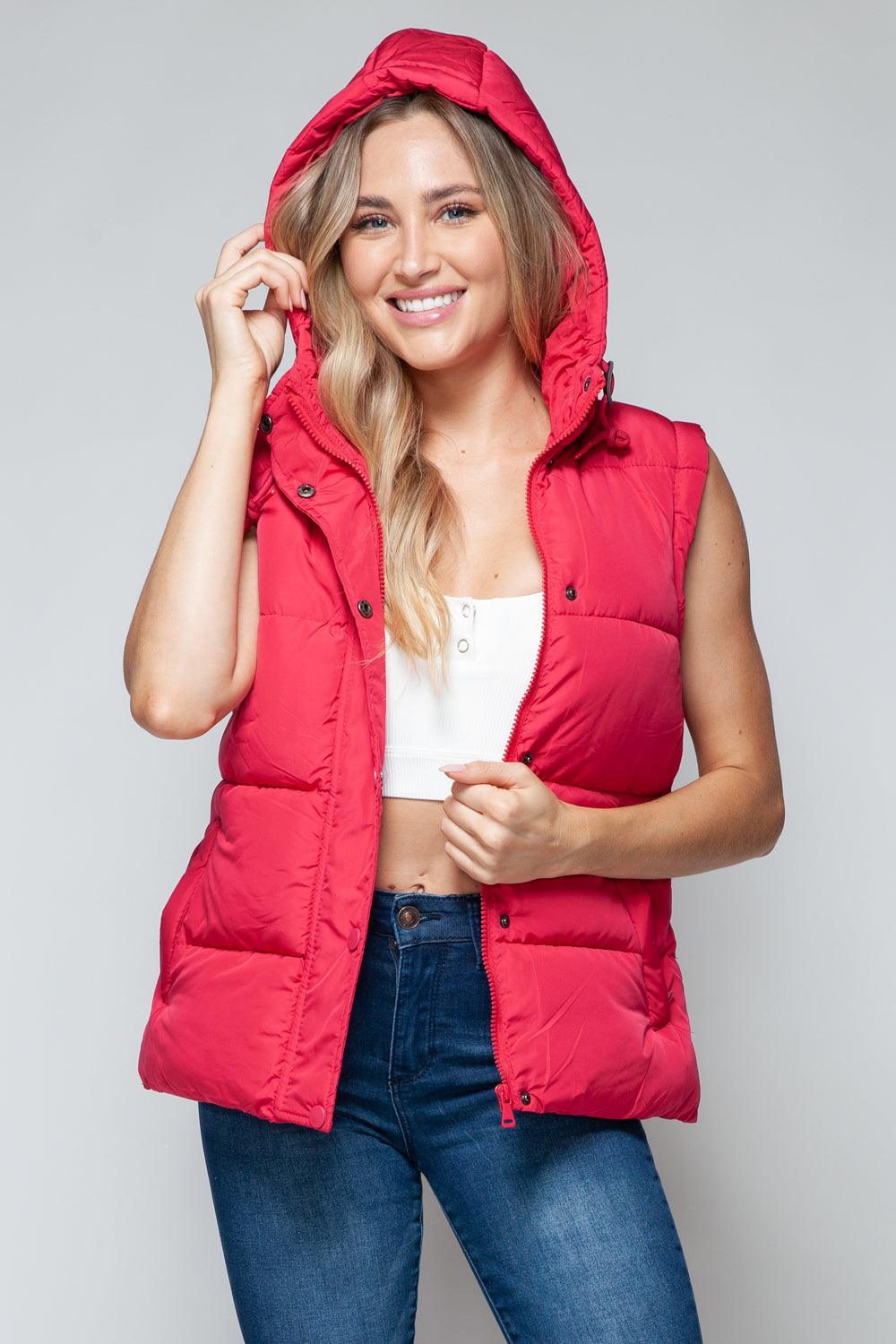 Hooded Vest Snobbish Snap and Zip Closure Pocketed Sleeveless Red 1e05aa74-b7bf-450b-950a-2659d2086da5-Max Trendsi