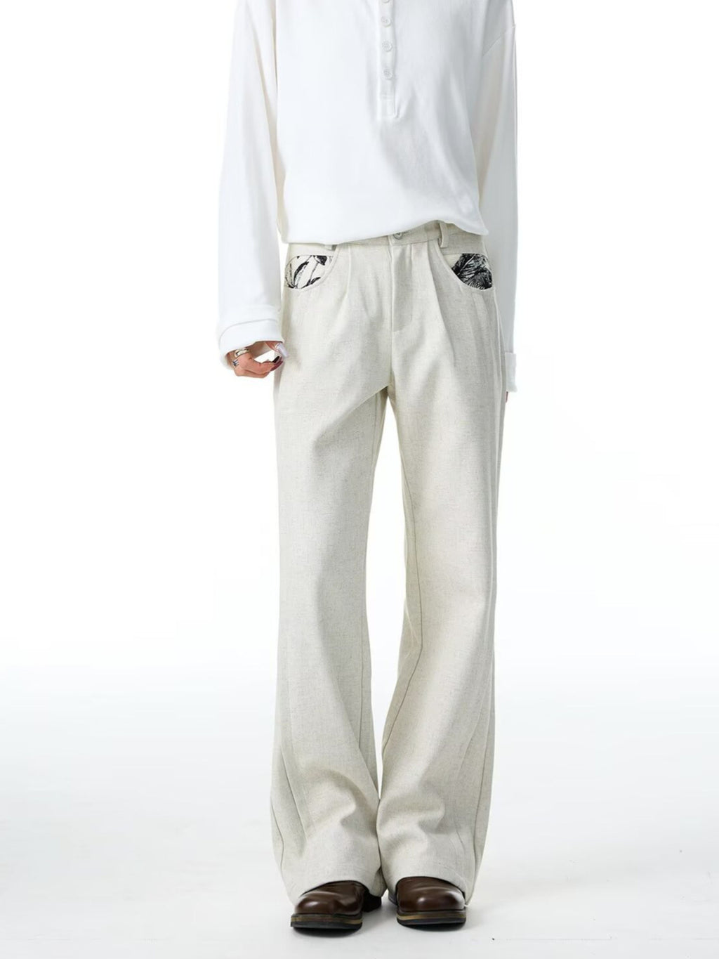 Men's Plus Size Wide Leg Pants with Patterned Pockets