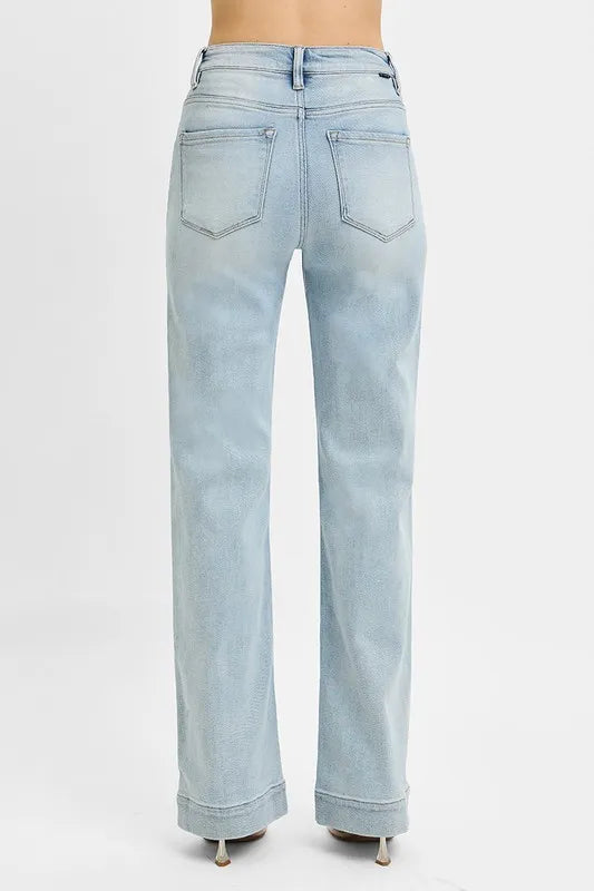 RISEN Straight Jeans High Rise Light Blue Washed Basic Style 1e3106c4a1e74ac1ba4c990210215846-Max-Origin Trendsi