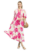 Umgee Floral Print Midi Dress with Contrast Trim