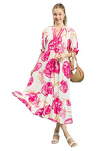 Umgee Floral Print Midi Dress with Contrast Trim
