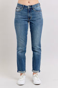 Judy Blue Jeans Mid Rise Skinny Cuff with Pockets Dark Wash Denim Pants Dark 1e498e65-c6a7-46ad-8d04-900dd61c1643-Max Trendsi