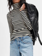 Striped Turtleneck T-Shirt Cotton Blend Women Exposed Seam Long Sleeve 1e53cabc-0703-4346-86d1-d548c24b32c5-Max Trendsi