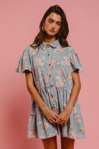 BiBi Shirt Dress Ruffle Light Denim Floral Print Washed Lightweight Tiered 1e72025f446f428ab4569d58cc3725f0-Max-Origin Trendsi
