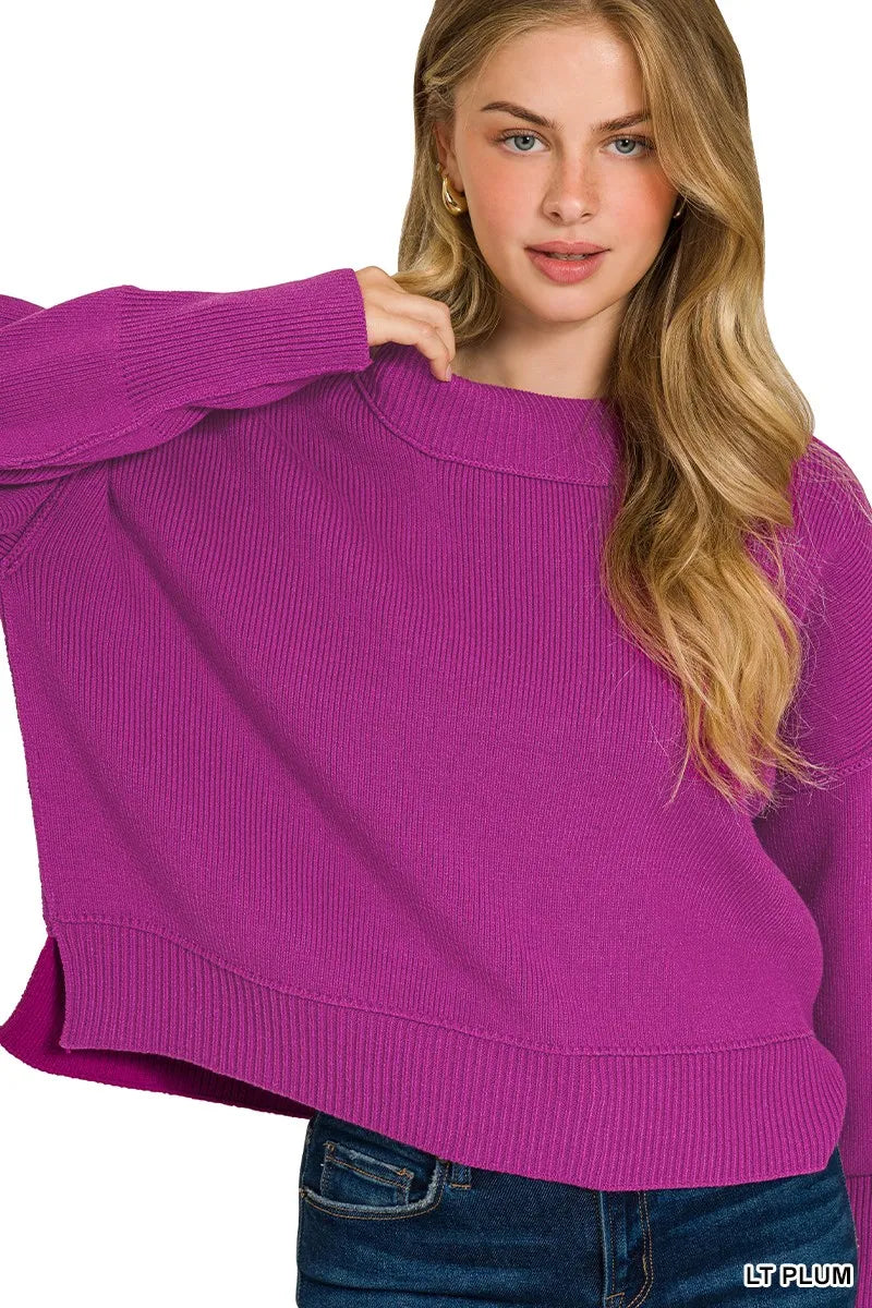 Zenana Sweater Purple Oversized Ribbed Wide Neck Band Drop Shoulder 1e73062a6b7a4f2f8e6c35636bb797cc-Max-Origin Trendsi