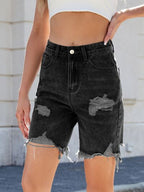 Moni Wear Denim Shorts Women's Distressed Raw Hem 1e987de1-5f8b-47c4-b7f7-0a55d600250b-Min Trendsi