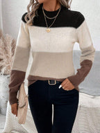 Striped Sweater Color Block Mock Neck Long Sleeve Soft Knitwear 1ea9a4c8-d642-4683-ad6d-f5e938c87ecf-Max Trendsi