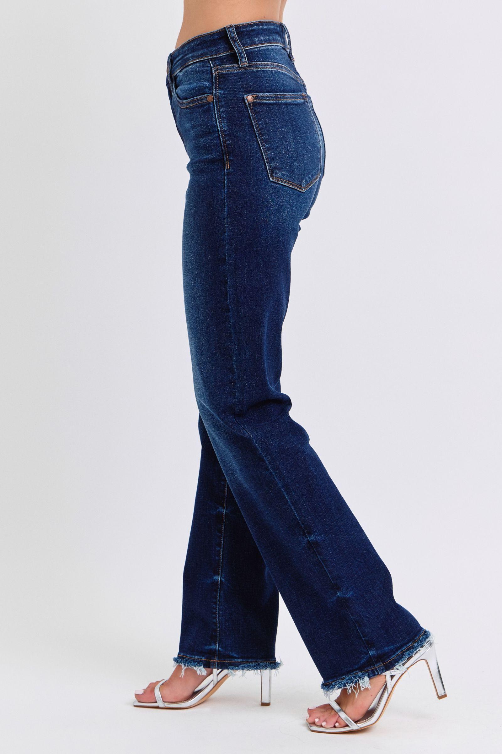 Judy Blue Women Jeans Raw Hem Straight Leg Blue Denim Basic Pants 1eb135cf-5458-49d1-8178-89f57f8d6876-Max Trendsi