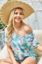 BiBi Tie Dye Womens T-shirt Terry V Neck Pastel Green Top Short Sleeve 1eb6e50f68a6442ea802e6981713da69-Max-Origin Trendsi