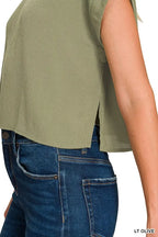 Zenana Crop Tee and Skirt Set Woven Crinkle Gauze Light Olive Two-piece 1ebc4e4cb5884a3b8e4de0d950cf6333-Max-Origin Trendsi