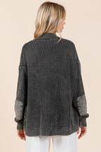Mittoshop Black Cotton Cardigan Contrast Patch Open Mineral Wash Knitwear 1eca6369-b46e-45b8-b93f-353d0e67b081-Max Trendsi