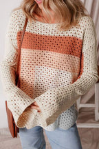 Sweater Openwork Color Block Long Sleeve Women's Long Sleeve Knit Top 1ed16080-0608-4d94-8eca-a2a1d4a466fb-Min Trendsi