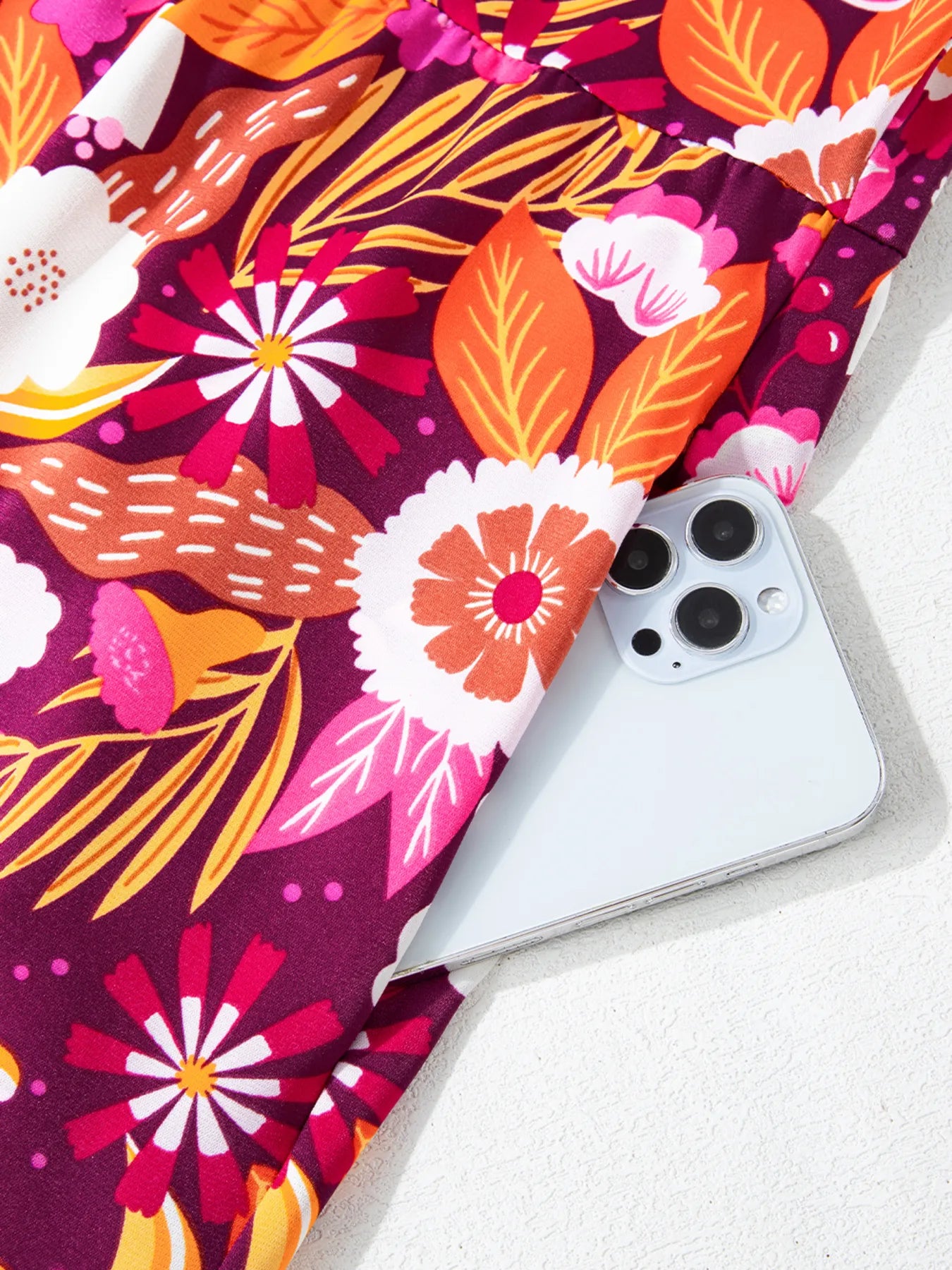 Midi Dress Hot Pink Colorful Floral Print Long Sleeve with Pockets 1edcef87c7f649bf82e62d246d056107-Max-Origin Trendsi