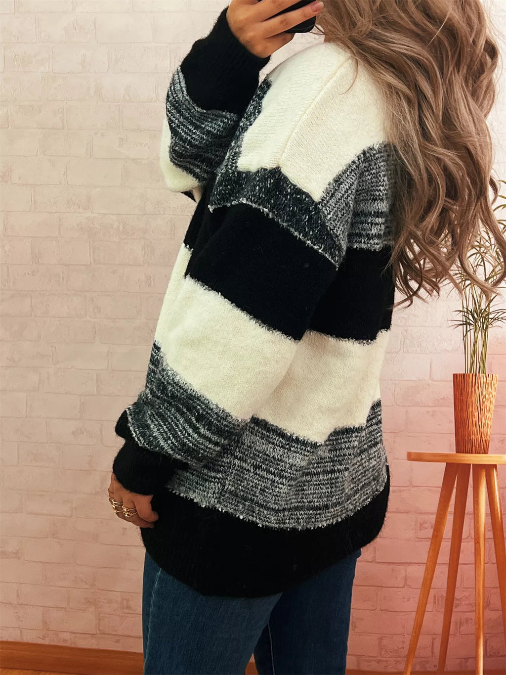 Women's Sweater Color Block Stripe Dropped Shoulder Knit Pullover 1ee34044a5e54333b69a9173b5cc0dc4-Max-Origin Trendsi
