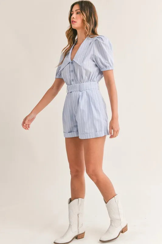 MABLE Romper Striped Light Blue Puff Short Sleeve Collared Neck 1eef8fb533a244f7a7773358310b3963-Max-Origin Trendsi