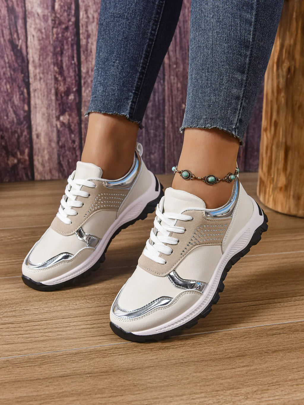 Women's Sneakers Pu Leather Rhinestone Lace Up Round Toe Low Heels Shoes 1efbfa2b8d6147fcbe8bdd5e305f9c35-Max-Origin Trendsi