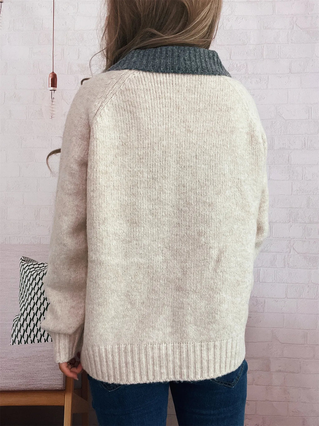 Women's Cardigan Zip-Up Contrast Collar Soft Acrylic Knit Sweater 1f24198e668a41eb91ea12d44f1b0c78-Max-Origin Trendsi
