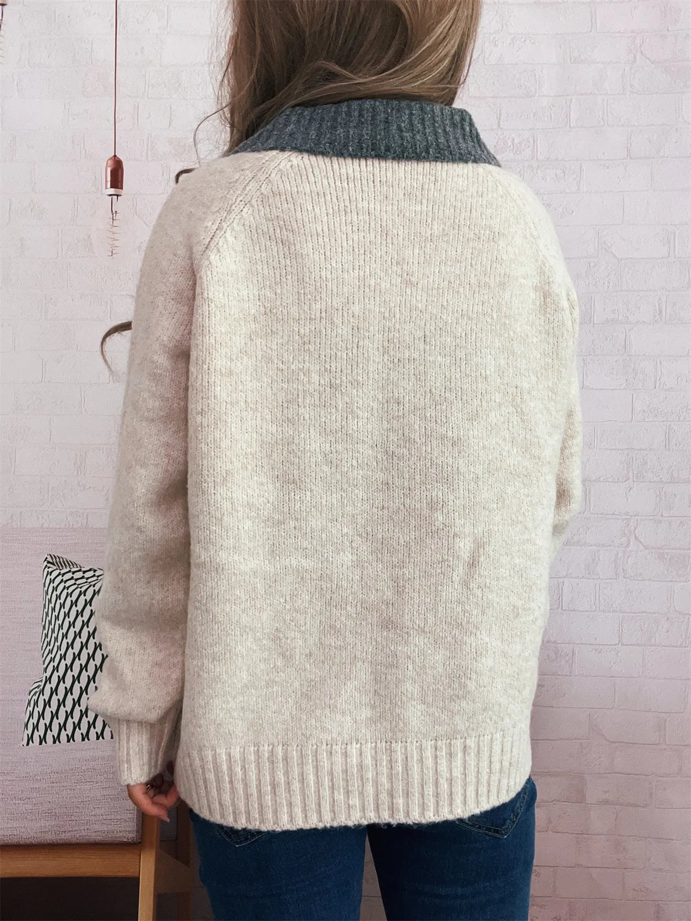 Women's Cardigan Zip-Up Contrast Collar Soft Acrylic Knit Sweater 1f24198e668a41eb91ea12d44f1b0c78-Max-Origin Trendsi