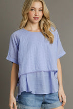 Umgee Blouse Light Blue Eyelet Layered Cotton Short Sleeve Top Light Blue 1f28e824-e0fa-40c8-a8bd-ad8201adc469-Max Trendsi