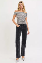 RISEN omens Corduroy Pants Mid Rise Straight Leg Tummy Control Midnight 1f315e4aa6224fb68ae930238fc8340f-Max-Origin Trendsi