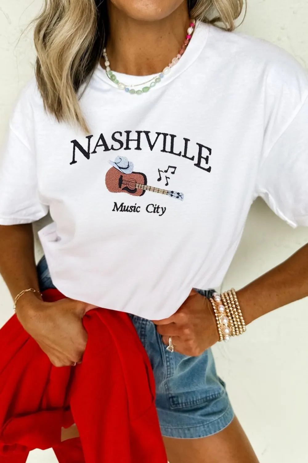 Women's T-shirt Guitar NASHVILLE Music City Print Crewneck Tee 1f47d83f-4e18-45a0-a0ea-f2fbf13db356-Max-Origin Trendsi